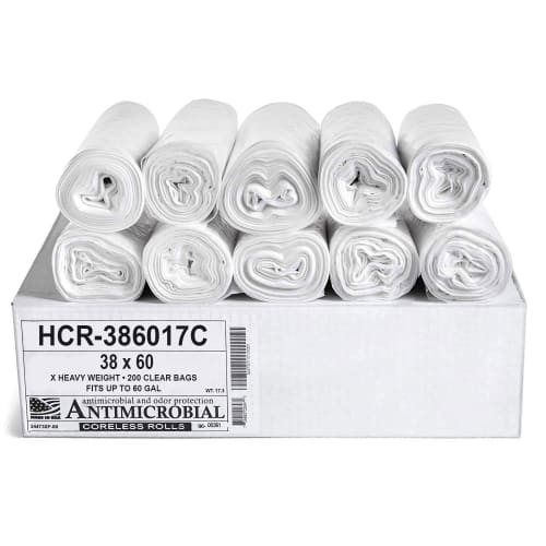 Can Liner, High Density, 38x60 Rolls, Natural, 14 Micron, Fits 60 Gallon